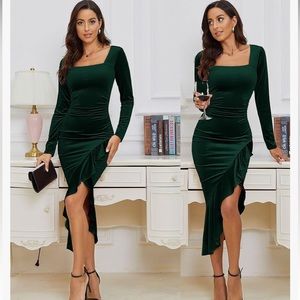 NWOT NASHALYLY, dark green velvet, long sleeve detailed,ankle length dress L